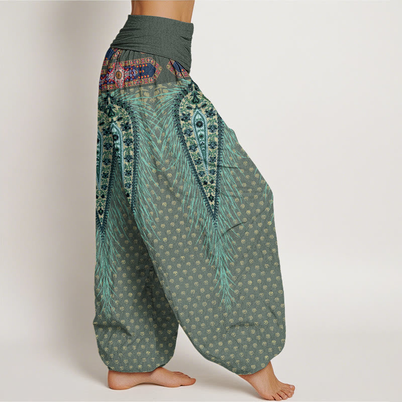 Pantalon sarouel à taille élastique pour femme, motif plumes d'inspiration bohème, Buddha Stones - image 7