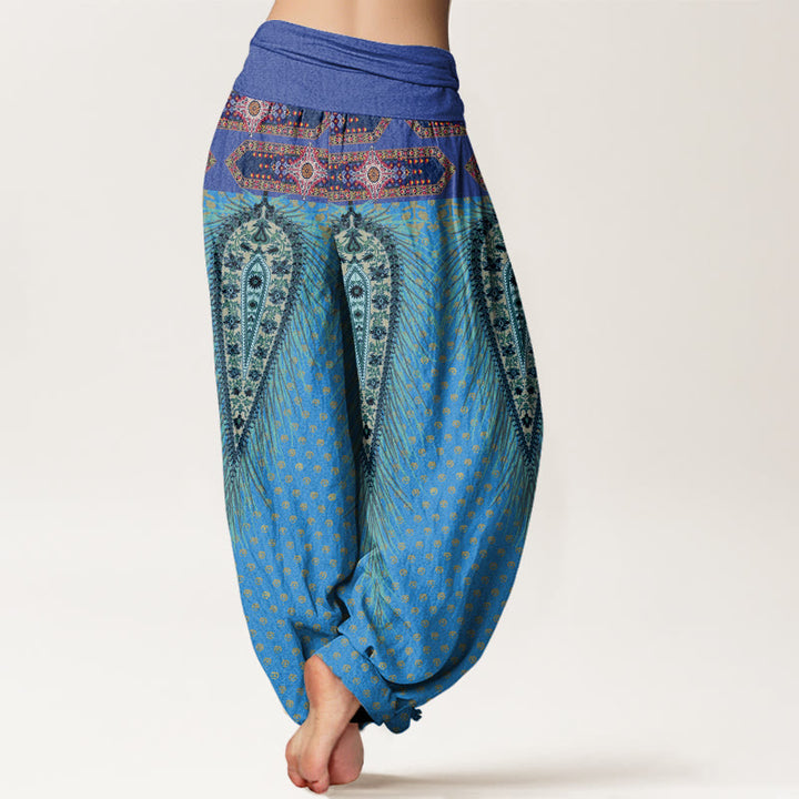 Pantalon sarouel à taille élastique pour femme, motif plumes d'inspiration bohème, Buddha Stones - image 9