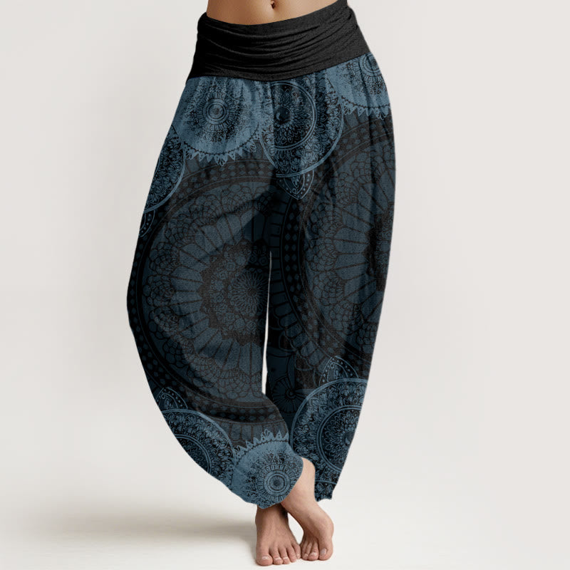Pantalon sarouel à taille élastique pour femme, motif mandala circulaire, Buddha Stones - Gris - US22，UK/AU26，EU54 (6XL) - image 4