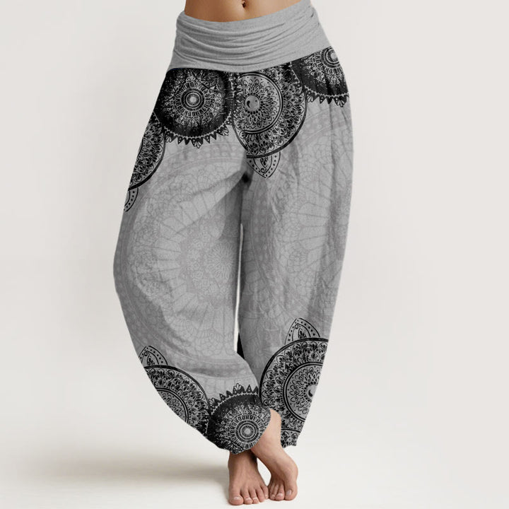 Pantalon sarouel à taille élastique pour femme, motif mandala circulaire, Buddha Stones - Gris clair - US22，UK/AU26，EU54 (6XL) - image 7
