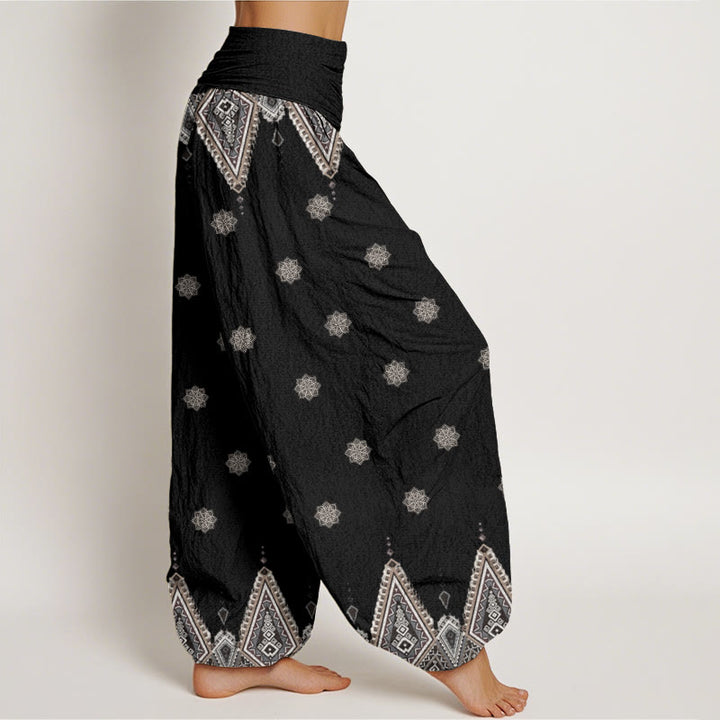 Pantalon sarouel taille élastique pour femme, motif bohème géométrique et floral, motif Buddha Stones