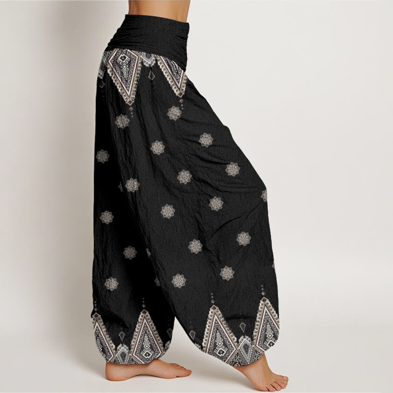 Pantalon sarouel taille élastique pour femme, motif bohème géométrique et floral, motif Buddha Stones - image 3