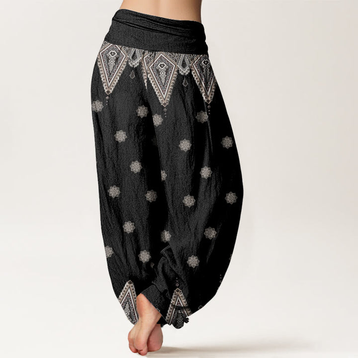 Pantalon sarouel taille élastique pour femme, motif bohème géométrique et floral, motif Buddha Stones - image 1
