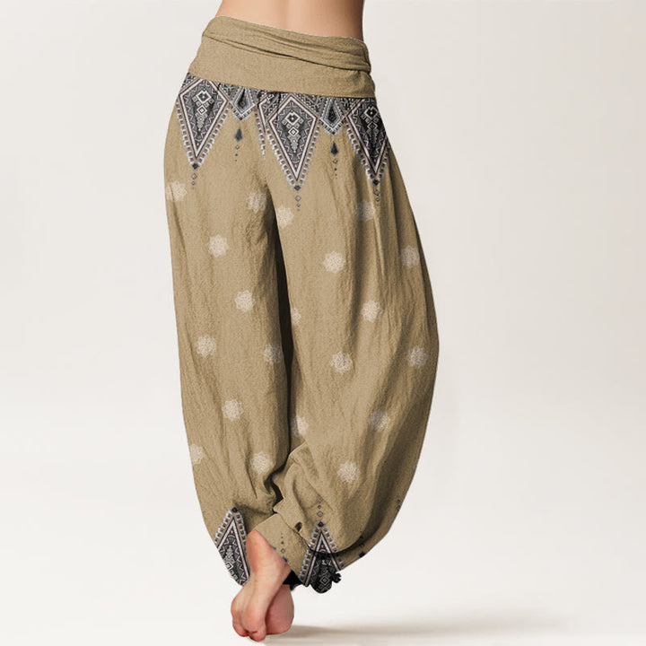 Pantalon sarouel taille élastique pour femme, motif bohème géométrique et floral, motif Buddha Stones