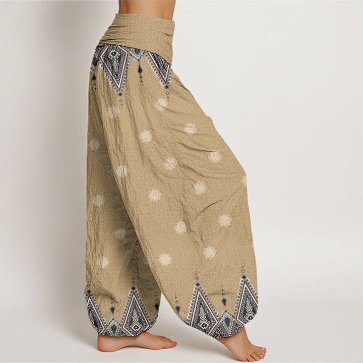 Pantalon sarouel taille élastique pour femme, motif bohème géométrique et floral, motif Buddha Stones
