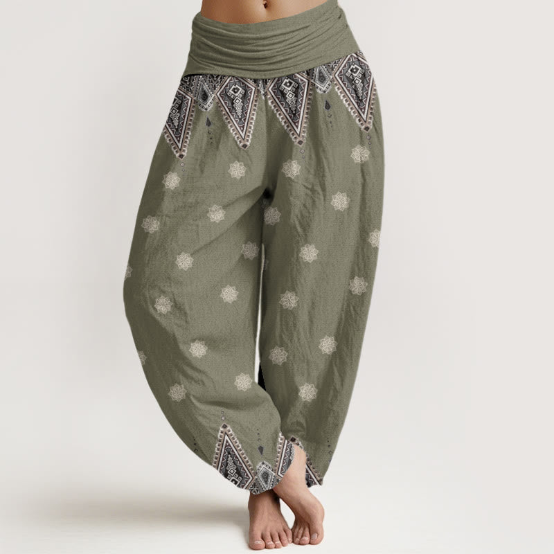 Pantalon sarouel taille élastique pour femme, motif bohème géométrique et floral, motif Buddha Stones - Vert foncé - US22，UK/AU26，EU54 (6XL) - image 7