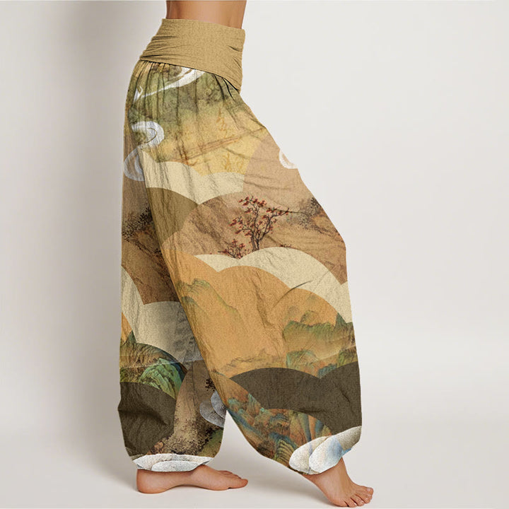Pantalon harem à taille élastique pour femme, en coton, motif paysage chinois ( Buddha Stones, montagnes, rivières, brume). - image 6