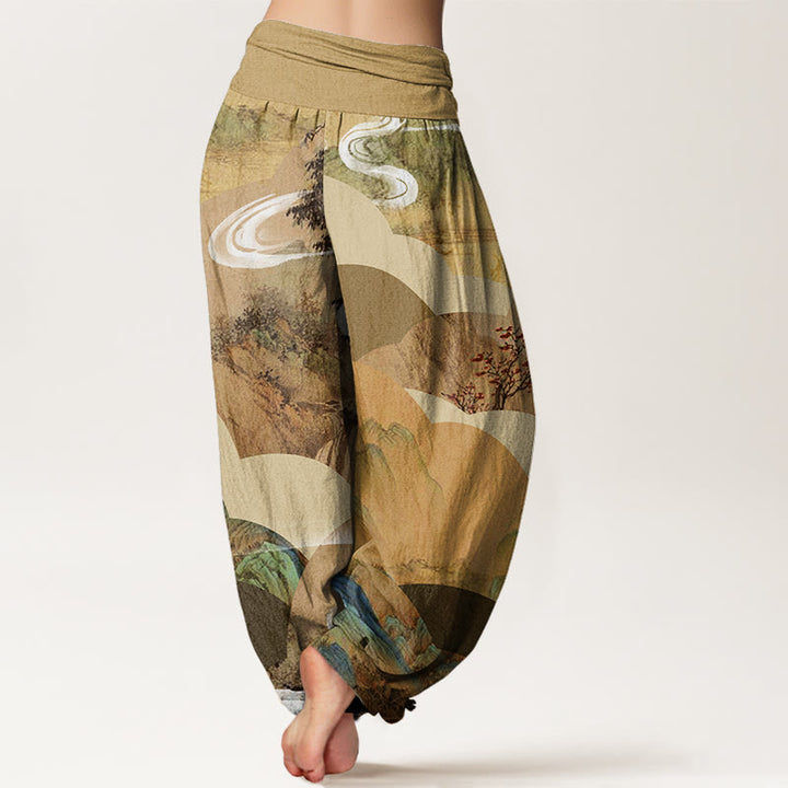 Pantalon harem à taille élastique pour femme, en coton, motif paysage chinois ( Buddha Stones, montagnes, rivières, brume). - image 5