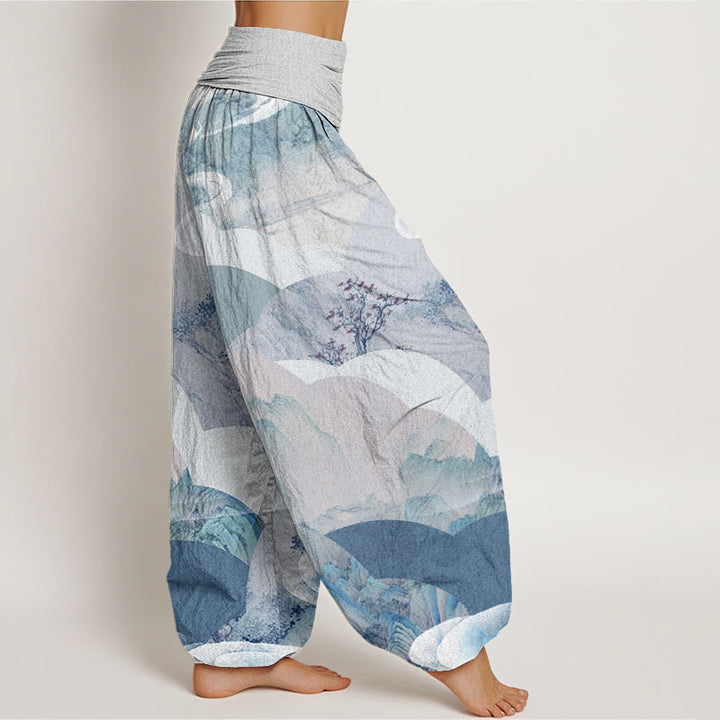 Pantalon harem à taille élastique pour femme, en coton, motif paysage chinois ( Buddha Stones, montagnes, rivières, brume). - image 9