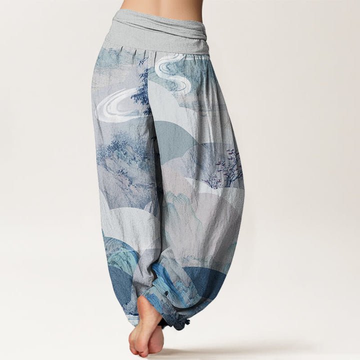 Pantalon harem à taille élastique pour femme, en coton, motif paysage chinois ( Buddha Stones, montagnes, rivières, brume). - image 8