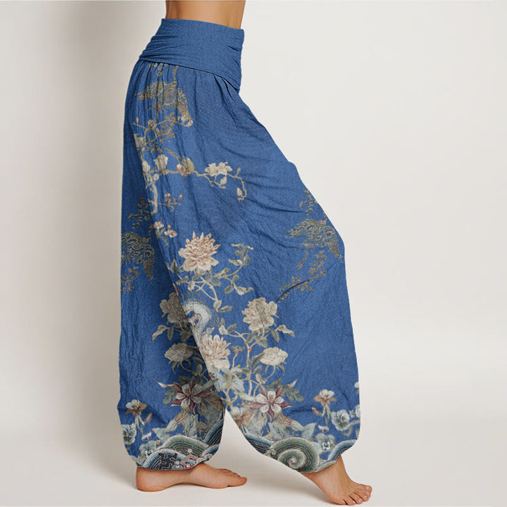 Pantalon sarouel à taille élastique pour femme, Buddha Stones , paons et fleurs jaunes - image 7