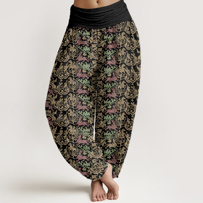 Pantalon sarouel à taille élastique pour femme, motif animal et rayures, motif Buddha Stones - Noir - US22，UK/AU26，EU54 (6XL) - image 1