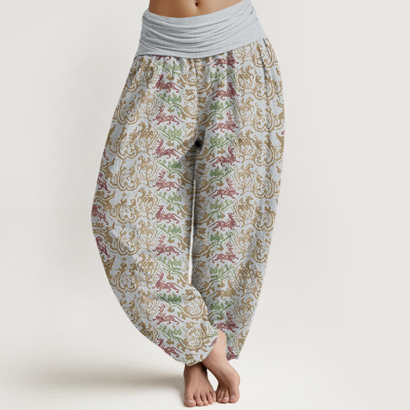 Pantalon sarouel à taille élastique pour femme, motif animal et rayures, motif Buddha Stones - Gris clair - US22，UK/AU26，EU54 (6XL) - image 5