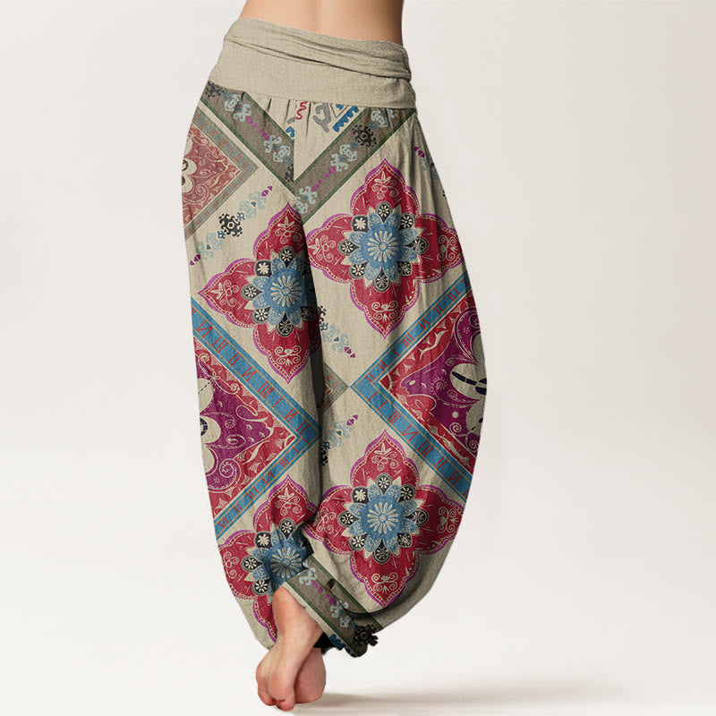 Pantalon sarouel à taille élastique pour femme, motif floral géométrique en forme de losange, Buddha Stones - image 2