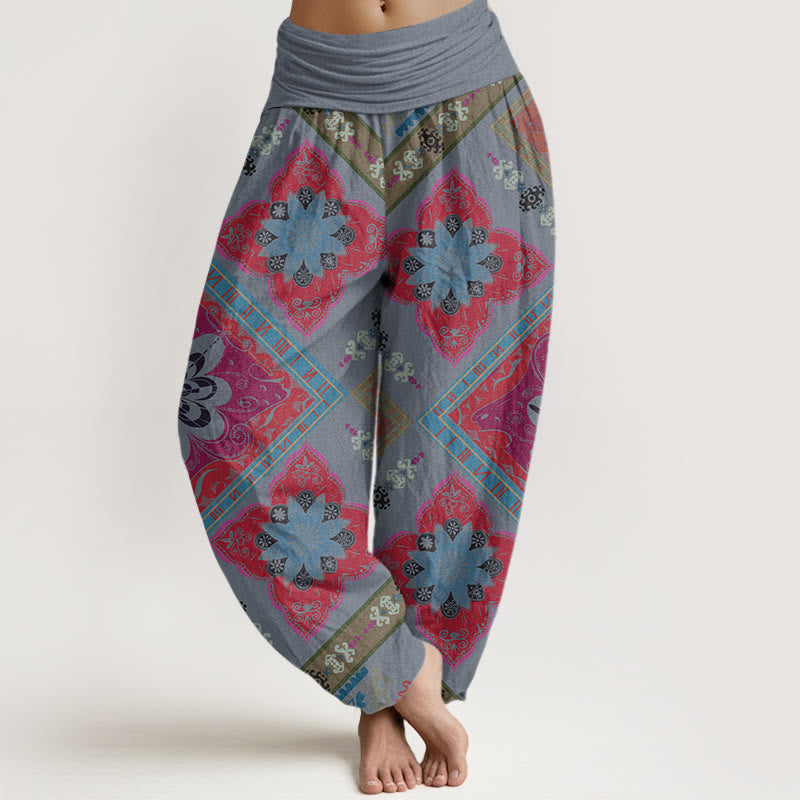 Pantalon sarouel à taille élastique pour femme, motif floral géométrique en forme de losange, Buddha Stones - Bleu clair - US22，UK/AU26，EU54 (6XL) - image 5