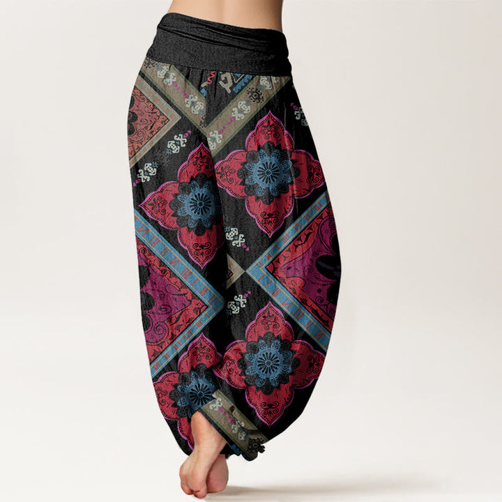 Pantalon sarouel à taille élastique pour femme, motif floral géométrique en forme de losange, Buddha Stones - image 9