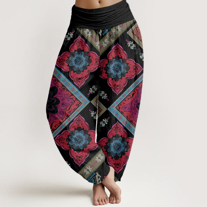 Pantalon sarouel à taille élastique pour femme, motif floral géométrique en forme de losange, Buddha Stones - Noir - US22，UK/AU26，EU54 (6XL) - image 8