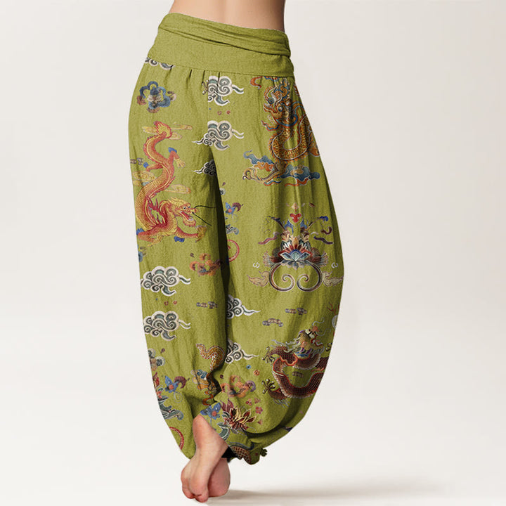 Pantalon sarouel à taille élastique pour femme, motif Buddha Stones, dragons dorés et nuages ​​de bon augure - image 9