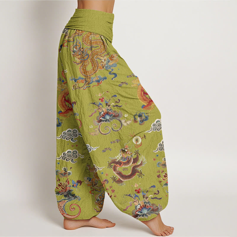 Pantalon sarouel à taille élastique pour femme, motif Buddha Stones, dragons dorés et nuages ​​de bon augure - image 10