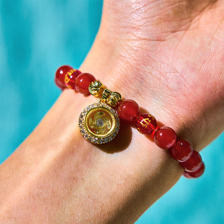 Bracelet d'acceptation de soi en zircone avec Buddha Stones , agate rouge, Om Mani Padme Hum, cinq directions, dieux de la richesse