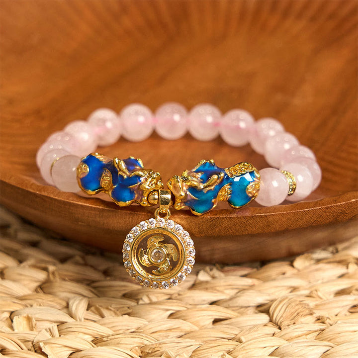 Bracelet de charme double PiXiu Cyclone en cristal rose changeant de couleur Buddha Stones