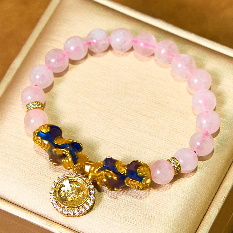 Bracelet de charme double PiXiu Cyclone en cristal rose changeant de couleur Buddha Stones