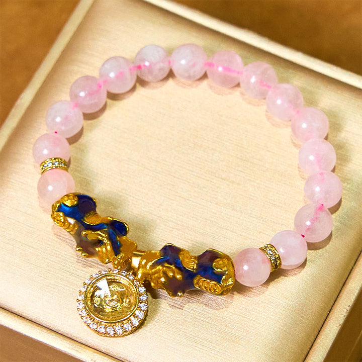 Bracelet de charme double PiXiu Cyclone en cristal rose changeant de couleur Buddha Stones
