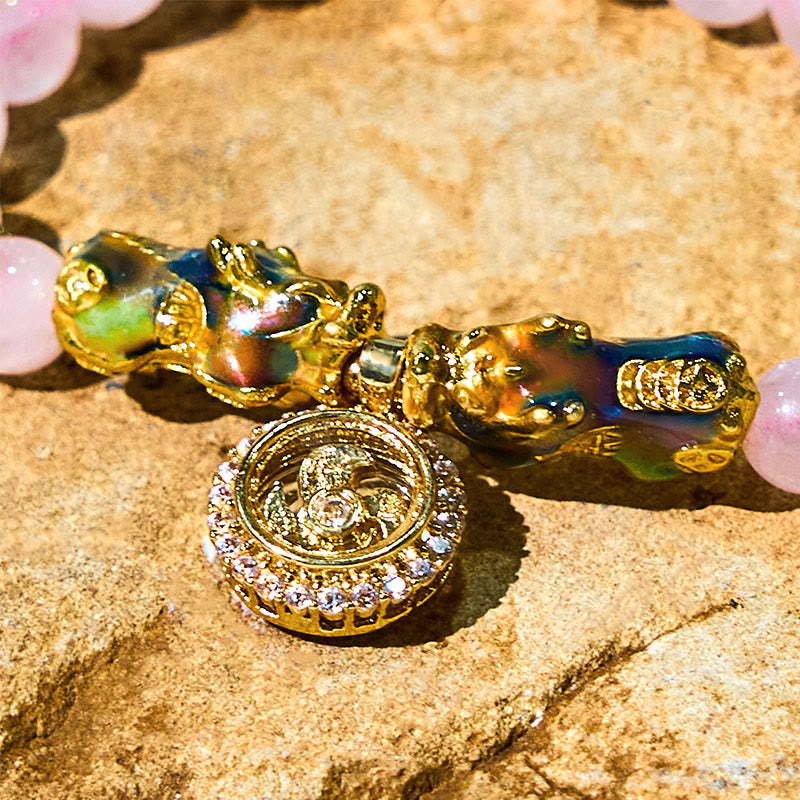 Bracelet de charme double PiXiu Cyclone en cristal rose changeant de couleur Buddha Stones