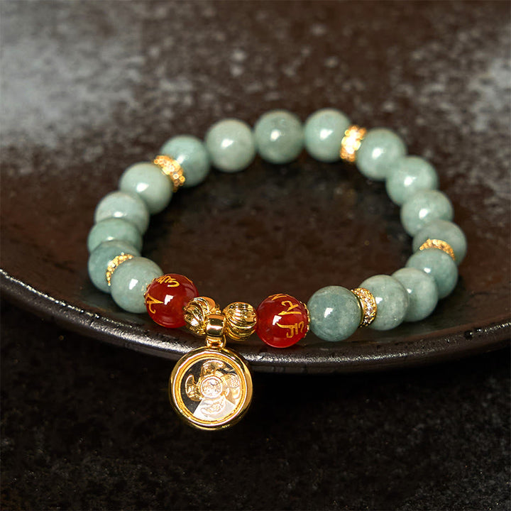 Bracelet porte-bonheur en jade vert naturel avec Buddha Stones Om Mani Padme Hum Cyclone