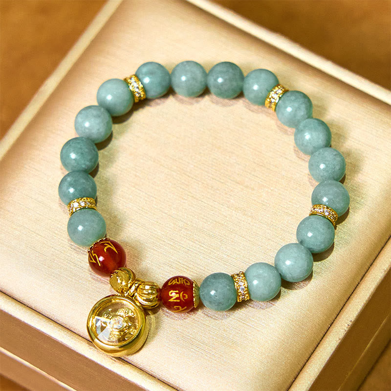 Bracelet porte-bonheur en jade vert naturel avec Buddha Stones Om Mani Padme Hum Cyclone