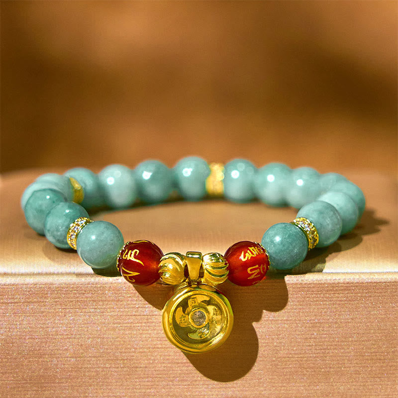 Bracelet porte-bonheur en jade vert naturel avec Buddha Stones Om Mani Padme Hum Cyclone