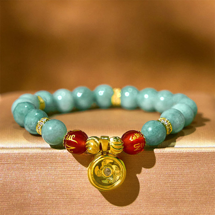 Bracelet porte-bonheur en jade vert naturel avec Buddha Stones Om Mani Padme Hum Cyclone