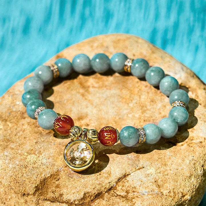 Bracelet porte-bonheur en jade vert naturel avec Buddha Stones Om Mani Padme Hum Cyclone