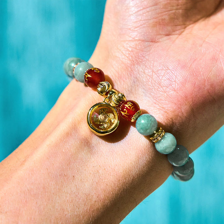 Bracelet porte-bonheur en jade vert naturel avec Buddha Stones Om Mani Padme Hum Cyclone