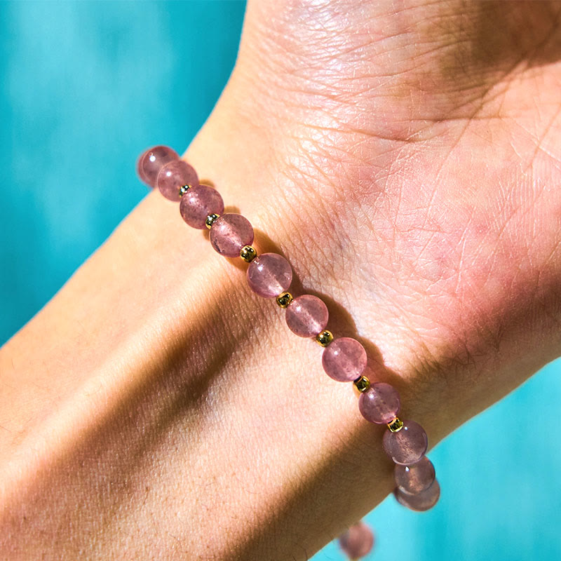 Bracelet d'amour avec breloque papillon en quartz fraise vert et quartz fraise naturel Buddha Stones