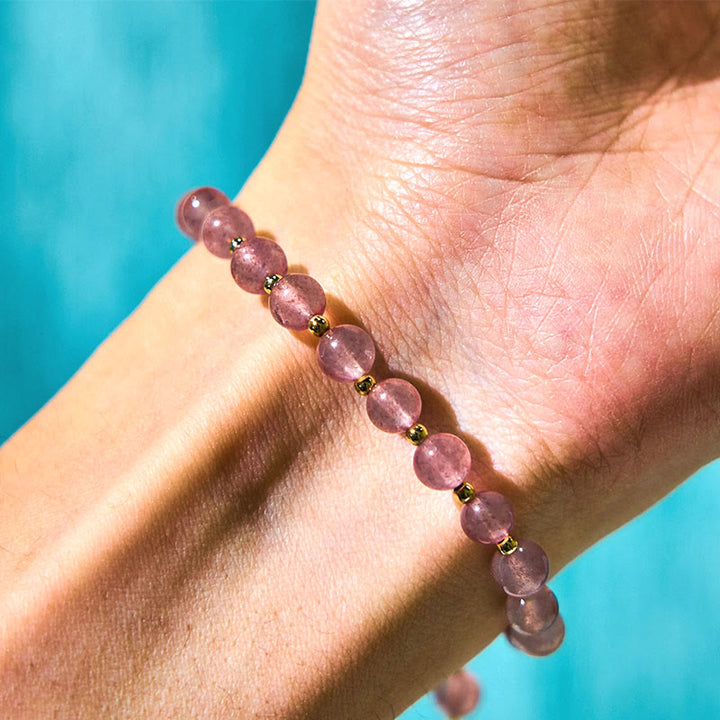 Bracelet d'amour avec breloque papillon en quartz fraise vert et quartz fraise naturel Buddha Stones