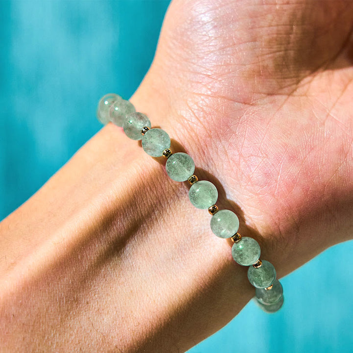 Bracelet d'amour avec breloque papillon en quartz fraise vert et quartz fraise naturel Buddha Stones