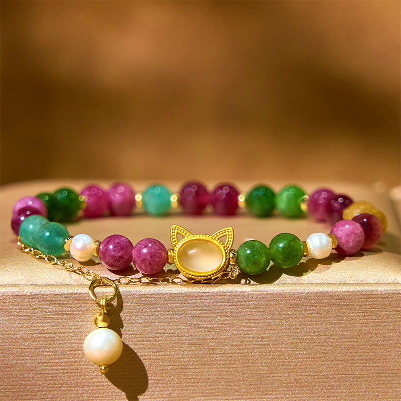 Bracelet porte-bonheur en tourmaline colorée avec Buddha Stones et chat positif - image 4