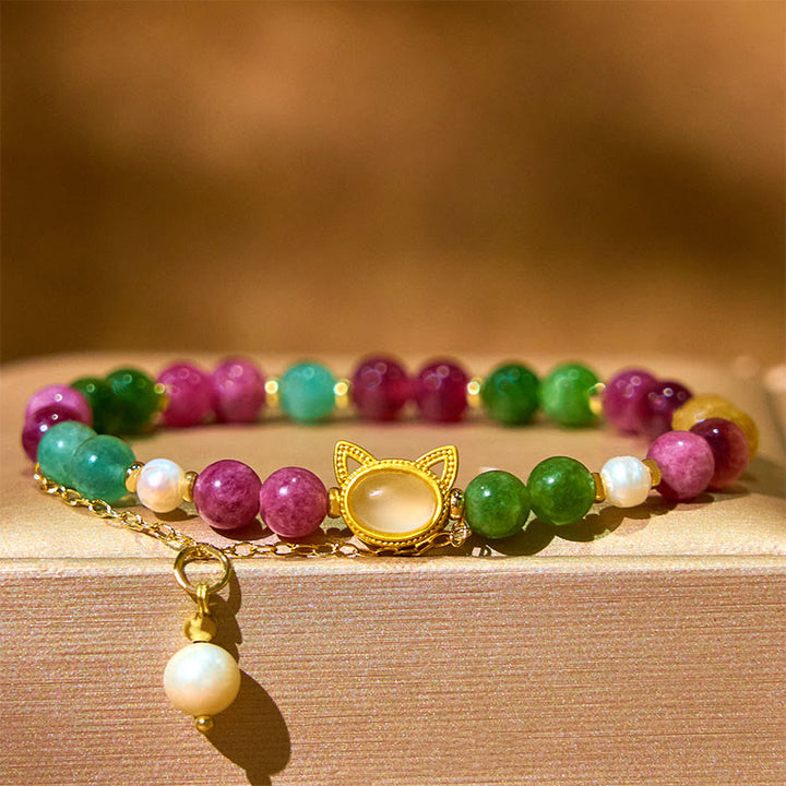 Bracelet porte-bonheur en tourmaline colorée avec Buddha Stones et chat positif - image 4