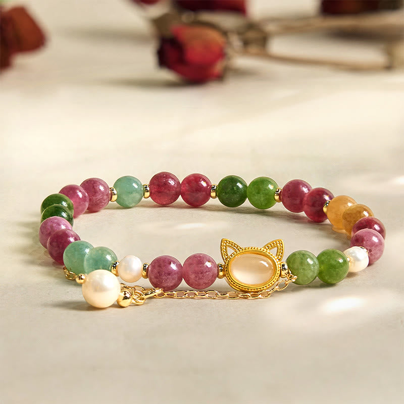 Bracelet porte-bonheur en tourmaline colorée avec Buddha Stones et chat positif - image 2