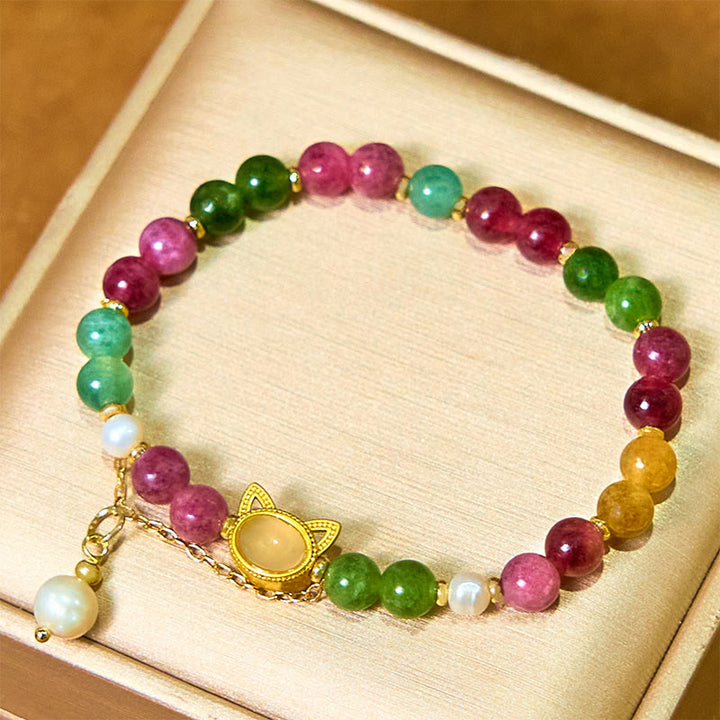 Bracelet porte-bonheur en tourmaline colorée avec Buddha Stones et chat positif - image 3