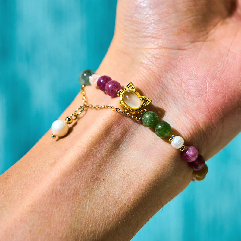 Bracelet porte-bonheur en tourmaline colorée avec Buddha Stones et chat positif - image 5