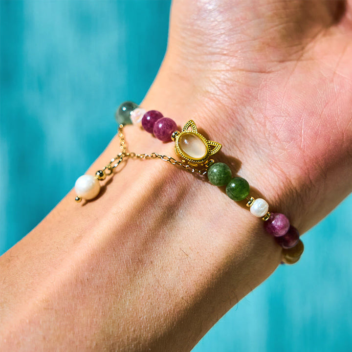Bracelet porte-bonheur en tourmaline colorée avec Buddha Stones et chat positif - image 5