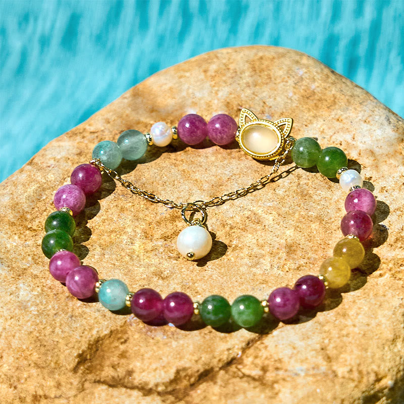 Bracelet porte-bonheur en tourmaline colorée avec Buddha Stones et chat positif - image 8