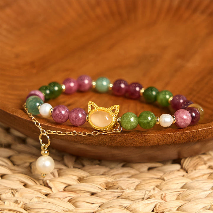 Bracelet porte-bonheur en tourmaline colorée avec Buddha Stones et chat positif - image 7