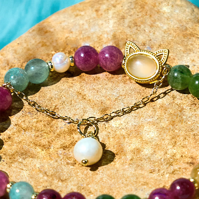 Bracelet porte-bonheur en tourmaline colorée avec Buddha Stones et chat positif - image 9