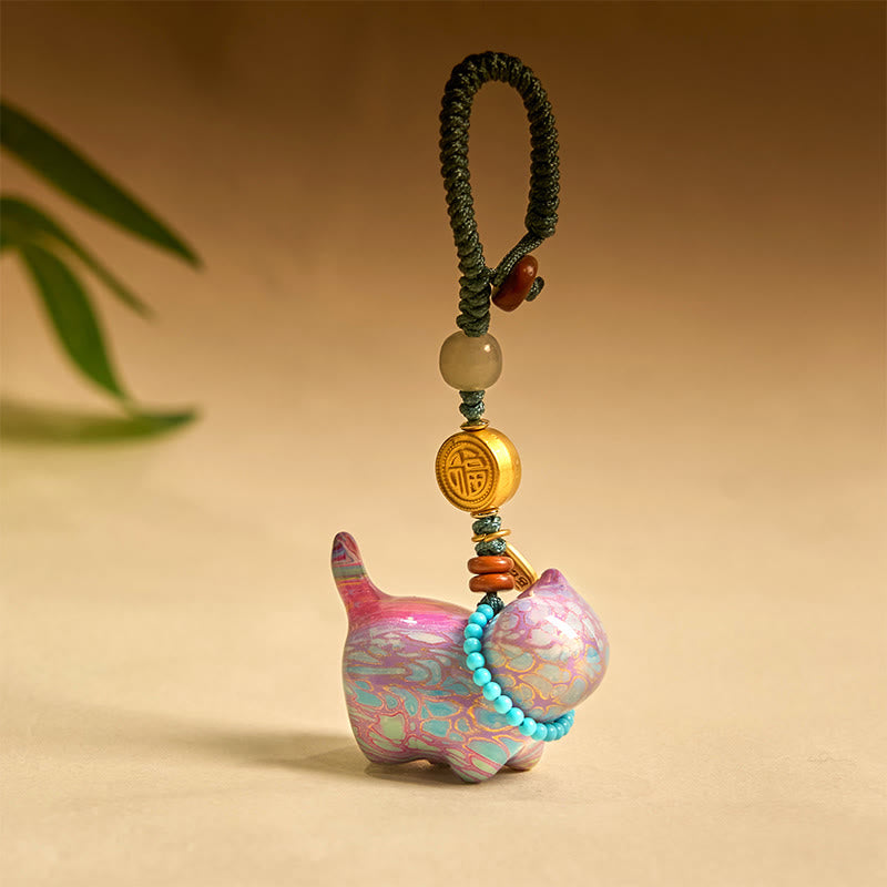 Porte-clés Buddha Stones Hetian Jade Bois de santal naturel Bois de santal rouge Bois de santal vert Caractère Fu Abondance