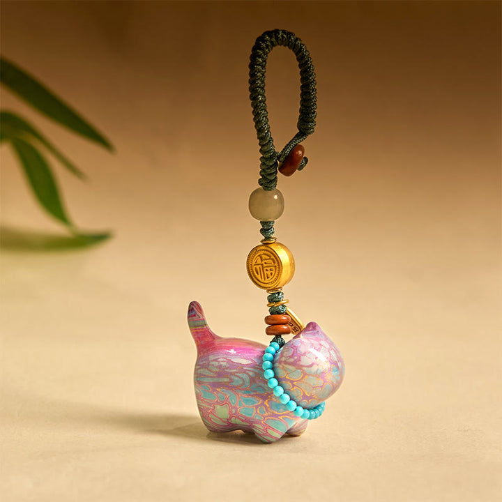Porte-clés Buddha Stones Hetian Jade Bois de santal naturel Bois de santal rouge Bois de santal vert Caractère Fu Abondance