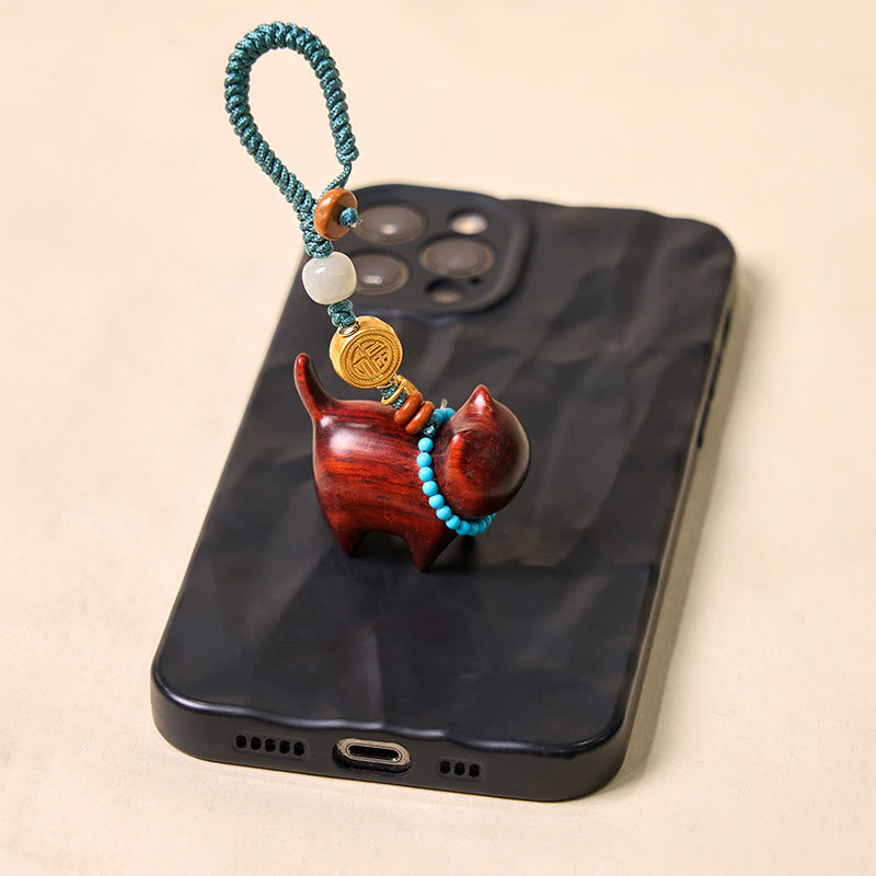 Porte-clés Buddha Stones Hetian Jade Bois de santal naturel Bois de santal rouge Bois de santal vert Caractère Fu Abondance