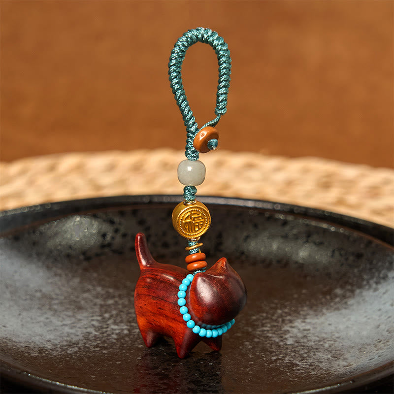 Porte-clés Buddha Stones Hetian Jade Bois de santal naturel Bois de santal rouge Bois de santal vert Caractère Fu Abondance